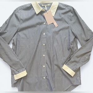 NWT Avec Les Filles Button Down Medium Women’s Pinstriped Blouse